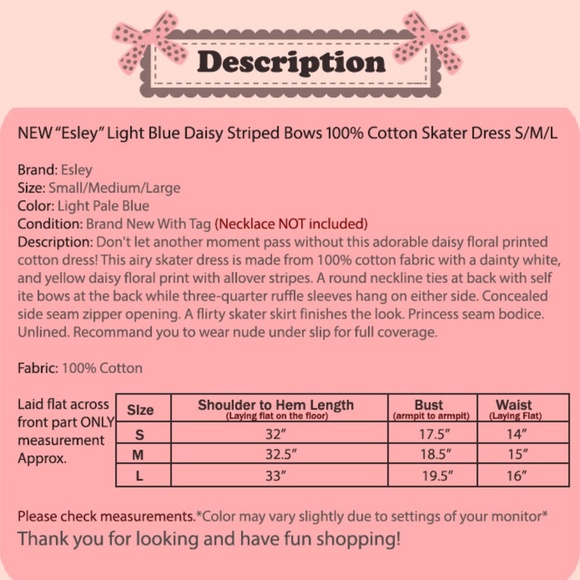 Light Blue Daisy Floral Bow Back 100% Cotton Dress - Picture 8 of 8